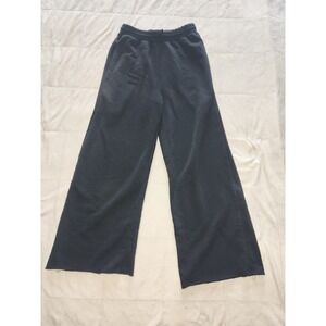 Hello Franki Black Wide-leg lounge sweatpants with a raw edge hem. Youth L